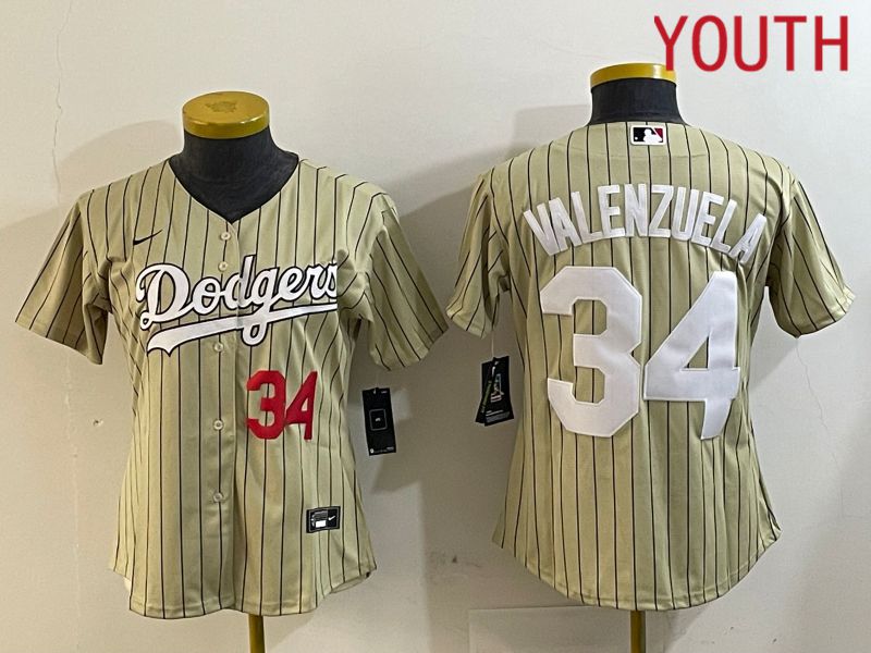 Youth Los Angeles Dodgers #34 Valenzuela Green Stripe Game 2024 Nike MLB Jersey style 4->youth mlb jersey->Youth Jersey